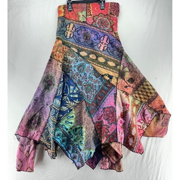 Earthbound Trading Co Dresses & Skirts - Earthbound Trading Co Womens Small Patchwork Boho Handkerchief Hem Skirt Cotton